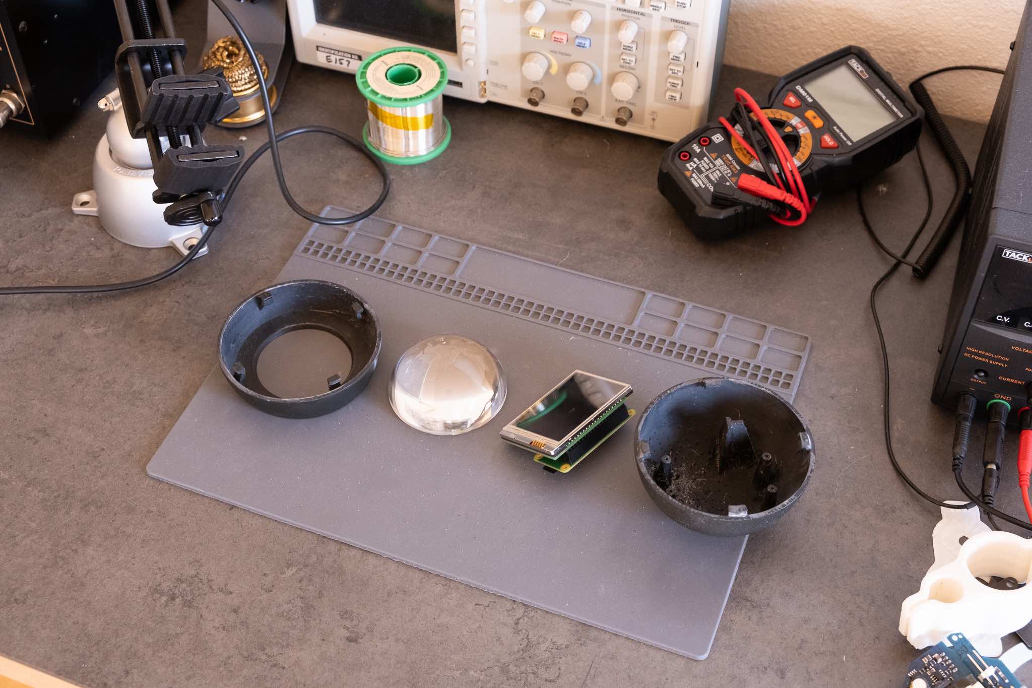 Mnemo prototype components on a workbench