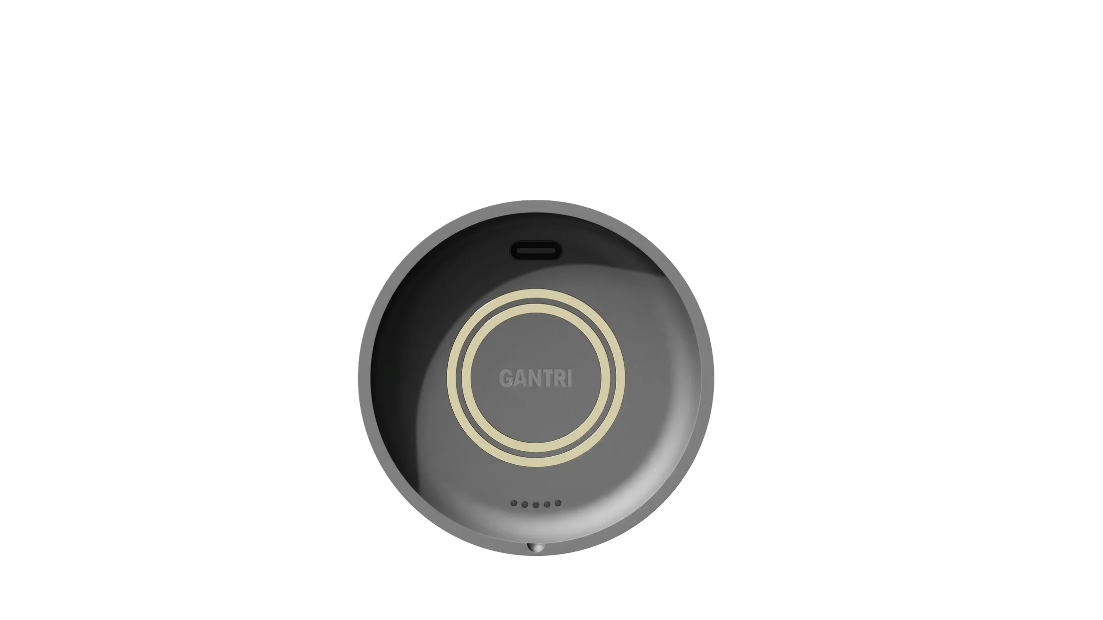 Circular lamp underside with charging contacts, a USB-C port, and five dedicated indicators